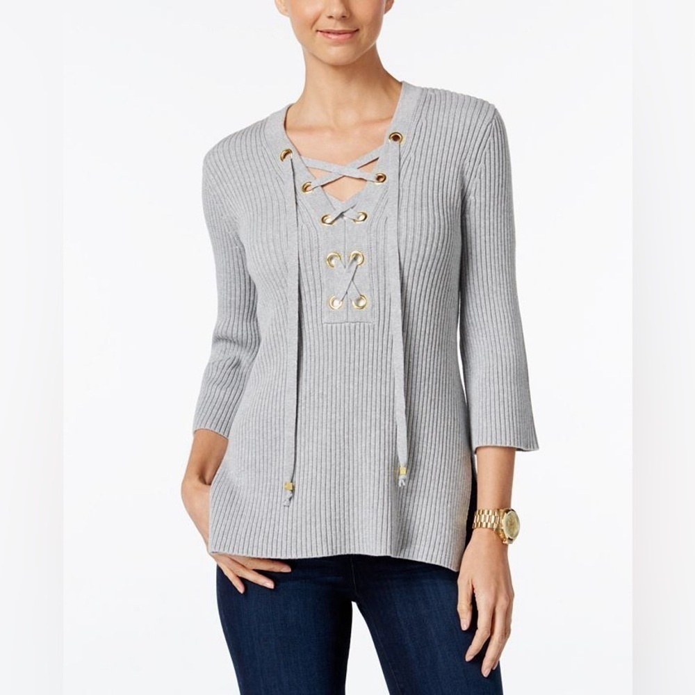 Michael Kors Lace Up Grey Sweater - Picture 1 of 5